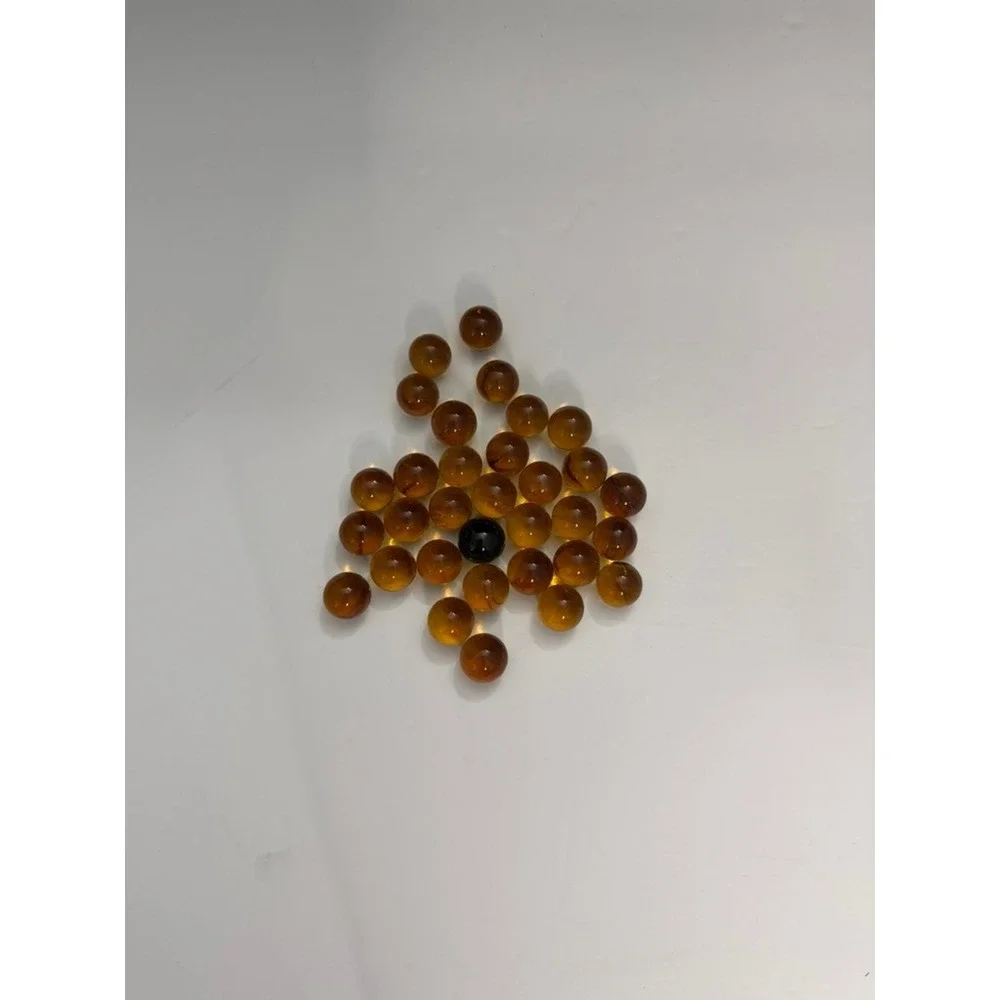 Vintage Amber Glass Marbles Lot 32pc Translucent Brown Black Swirl 0.5 Inch